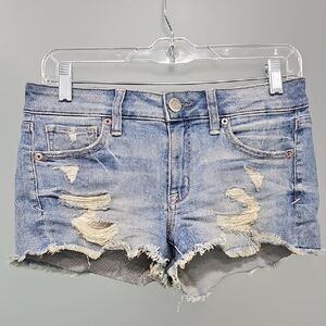 American Eagle Outfitters Light Blue Distressed Jean Shorts